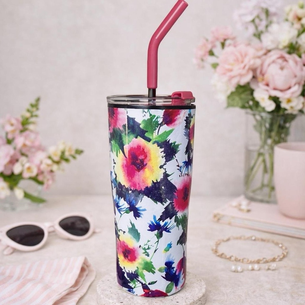 Wellness Stainless Steel Tumbler, Floral Cup Insulated Tumbler Hot or Cold Drink